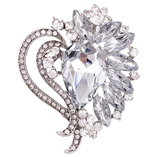 Herz Strass Schal Brosche Pin Kristall Antik Silber Ton von generic