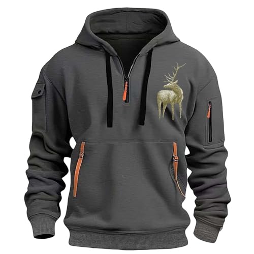 Hoodie Herren Oversize mit Halb Zip Warm Luftig Winter Sweatshirt Herren mit Kapuze Wasserdichter Reißverschluss Langarmshirt 3XL Locker Casual Kapuzenpullover Multi Taschen Hoody von generic