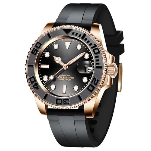 Japanische NH35 Automatische Armbanduhr KEIN Logo Benutzerdefinierte Mod Mechanische Uhren für Männer 3ATM Wasserdicht Sport Herrenuhr 40MM, Gummi Roségold, Classic von generic