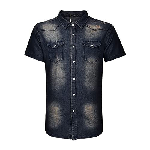 Jeanshemd Herren Kurzarm Jeanshemd Herren Freizeithemd Bügelfrei Regular Fit Vintage Western Hemd Herren Kurzarm Herren Hemd Kurzarm Freizeithemd mit Tasche Regular fit Businesshemd von generic
