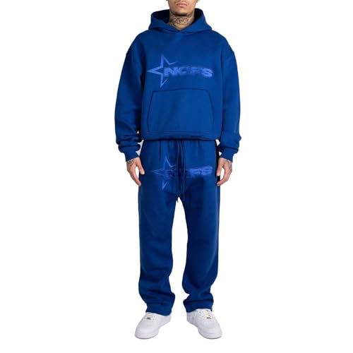 Jogginganzug Herren Winter Baggy Tracksuit Set - Trainingsanzug Y2K Oversized Hoodie Weites Bein Jogginghose Zweiteiler Sweatpants Kapuzenpullover Sportanzug von generic