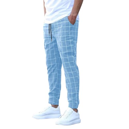Karohose Herren Stretch, Freizeithose Kariert Herren Chinohose Elastische Taille mit Kordelzug,Jogginghose Straight Bein Stoffhose Lässig Trainingshose Pyjamahose Weich Bequem Sweatpants von generic