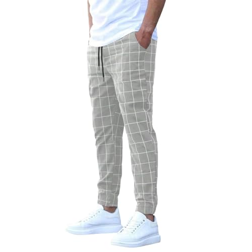 Karohose Herren Stretch, Freizeithose Kariert Herren Chinohose Elastische Taille mit Kordelzug,Jogginghose Straight Bein Stoffhose Lässig Trainingshose Pyjamahose Weich Bequem Sweatpants von generic