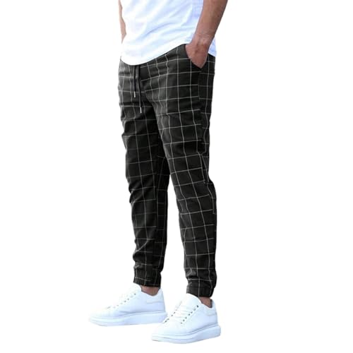 Karohose Herren Stretch, Freizeithose Kariert Herren Chinohose Elastische Taille mit Kordelzug,Jogginghose Straight Bein Stoffhose Lässig Trainingshose Pyjamahose Weich Bequem Sweatpants von generic