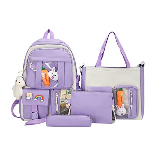 Kawaii Rucksack Set, 4 teiliger Schulrucksack für Mädchen, Große Schultasche mit Kawaii Pin und Zubehör, Reisetasche für Mädchen Kinder Teenager von generic