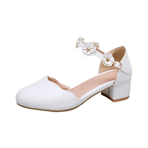 Kleinkind Sandalen Große Kinder Mädchen Mary Jane Kleid Schuhe Pumps Low Heels High School Prom Schuhe Fahrrad Sandalen Damen (White, 37 Big Kids) von generic