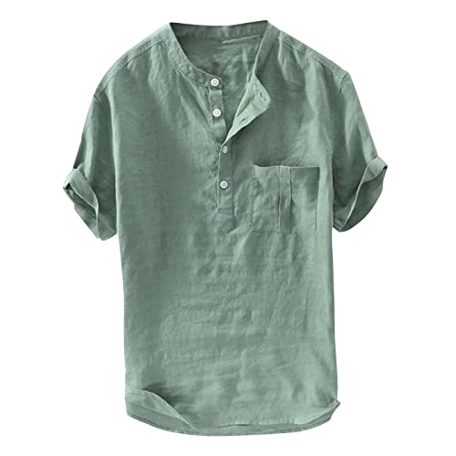 Leinenhemd Herren Einfarbig 3Xl-6Xl：Kurzarmshirt Herren Mit Brusttasche Freizeithemd Mit Knopfleiste Oversized T-Shirt Loer Businesshemd Casual Herrenhemd Passform Henley Shirt Bügelleichtes von generic