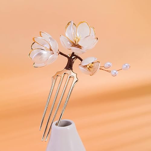 Lotusblume mit Perlenhaarnadel, Haargabel im chinesischen Hanfu-Stil, Retro-Blume mit handgefertigter Haarspange aus Metall, Haarschmuck für Frauen und Mädchen mit langem Haar (Lotus) von generic