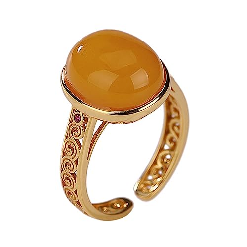 Modischer Edelsteinring aus S925-Sterlingsilber für Damen, verstellbarer Vintage-Ring mit orangefarbenem Edelstein von generic