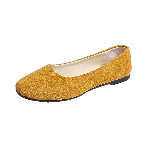 Monk Schuhe Damen Damen- und Mädchen-Schuhe, einfarbig, große Größe, zum Hineinschlüpfen, flach, flach, bequem, lässig, einzelne Schuhe S Schuhe Damen Ballerina (Yellow, 37) von generic