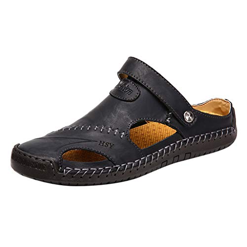 Pantoletten Herren Leder Sandalen Sommer Pantolette Geschlossene Sandale Slide Atmungsaktiv Mesh Clogs Sandals rutschfest Hausschuhe Sommerschuhe Strandschuhe Bequemen Slipper Schuhe Gr.38-48 von generic