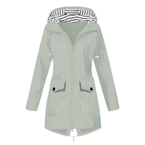 Regenjacke Damen Wasserdicht Atmungsaktiv mit Kapuze Regenponcho Leichte Langarm Reißverschluss Regenmantel Outdoor Camping Wandern Reisen Radfahren Regencape Outdoorjacke Windbreaker (Grey, L) von generic