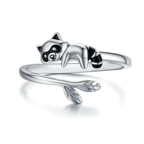 Ring Ornamente, Harong Waschbär Offener Ring Trendiger süßer versilberter glatter Tierschmuck für Kinder Erwachsene von generic