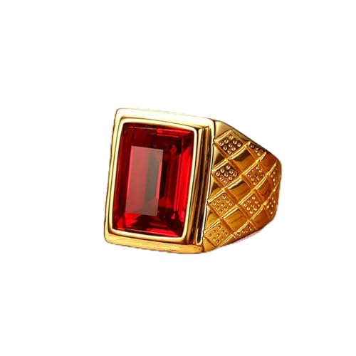 Ring Ornamente, Red/Black Stone Wedding Rings Ring for Men Gold Colour Stainless Steel Ring Rhombus Design Engagement Promise Jewellery 18 mm von generic