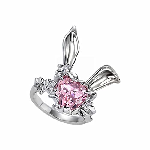Ring Ornamente, Rings for Girls Age 5-7 Years Pretty Rabbit Ears Love Gemstone Earrings Broken Ears Rabbit Pink Heart Ring Cute Cool Pink von generic