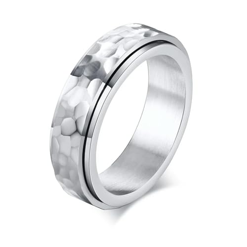 Ring Ornamente, Rock Punk Hammered Style Eheringe für Männer Frauen, 6MM Edelstahl Spinner Anxiety Fidget Ring Schmuck Ring Ornamente, Rock Punk Hammered Style Eheringe für Männer Frauen, 6MM Edelstahl Spinner Anxiety Fidget Ring Schmuck von generic