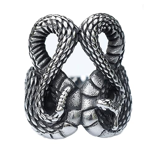 Ring Ornamente, Wikinger Ouroboros Ring Herren Edelstahl Vintage Schlangenring Mittelalter Punk Heavy Metal Gothic Twist Totenkopf Schlangenring Tier Amulett Modeschmuck von generic
