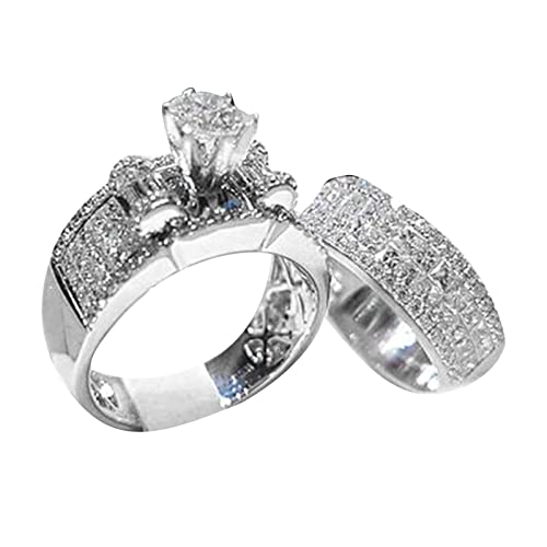 Ringe Gehämmert Luxus Mode Brillant Zirkon Ring Set Schmuck Frauen Hochzeit Verlobung Paar Passende Ringe Ringe Set Echt Silber (Silver, E) von generic