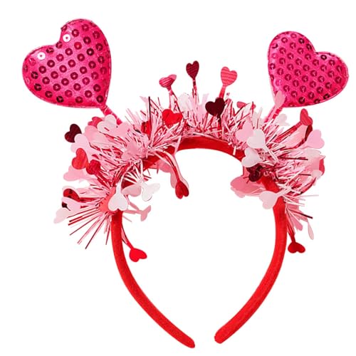 Rotes Haarband – Haarband mit rotem Bogen | rotes Herz | Bopper-Stirnbänder mit Herz und Pailletten für Valentinstag | Valentinstag Haarband mit Herzen | Valentinstags-Haarband von generic