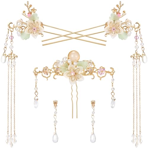 STÜCK Orchideenblüten Quasten Haarnadel, Kristall Strass Perlen Haarspangen Kopfschmuck Retro Chinesische Hanfu Blumen Hochzeit Bräute Haarschmuck Schmuck von generic