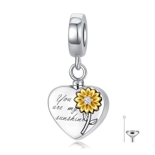 Sonnenblume Herz Urn Charm Silber 925 Feuerbestattung Andenken Urne Bead Charm für Asche Fit Armband Halskette Geschenk für Damen Mädchen von generic