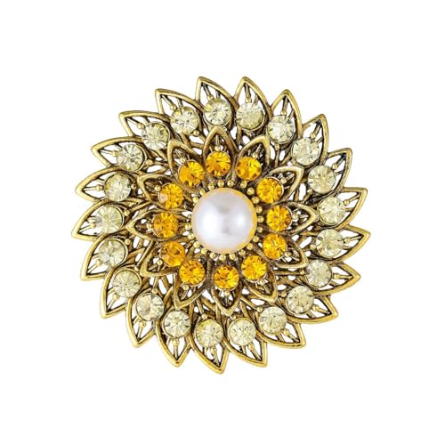 Strass-Kristall-Brosche mit Sonnenblumenmotiv, elegante Kranz-Brosche, Kleidung, Hut, Tasche, Rock, Zubehör für Damen von generic