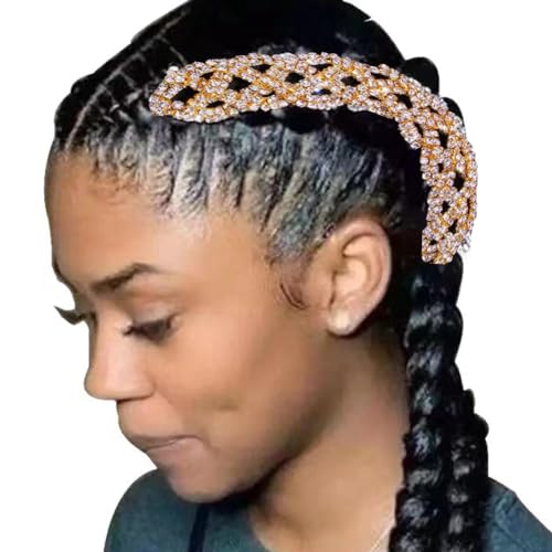 Strass Zopf Stirnband Haarspange Kristall Kopfbedeckung Quaste Haar Ketten Schmuck Hip Hop Lange Haar Zubehör für Frauen Golden von generic