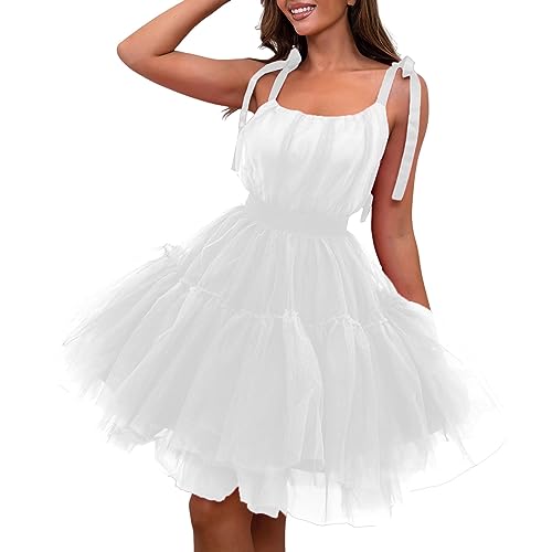 Tüllkleid Damen Kurz Tüllkleider für Damen Rosa Tüll Kleid Minikleid Tulle Dress Trägerkleid Abendkleid Ballkleider Partykleid Cocktailkleid Karneval Kostüm Fasching von generic