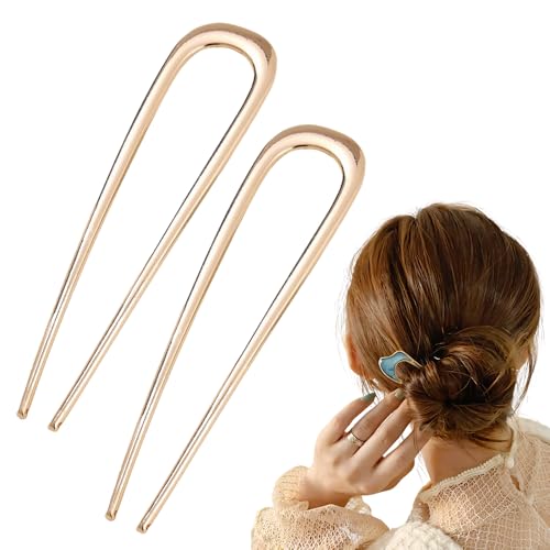 U-förmige Haarspange, Vintage-Haargabelnadel für Damen, elegantes Haar-Accessoire für Damen, ideal für Dutts und French Twists, für einen sicheren Halt (Gold, 2 Stück) von generic