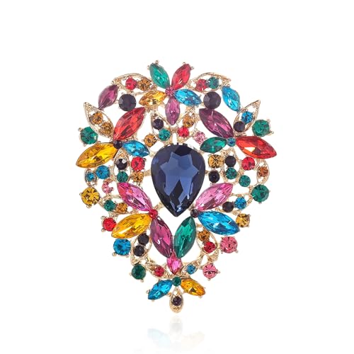 Vintage Kristall Strass Blatt Form Große Große Brosche Pin für Frauen Gold Ton von generic