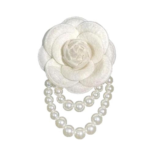 Vintage Wolle Kamelie Blume Perle Quaste Broschen Pin Armband, Haarnadel Kopfschmuck Brosche Schal Pins Hochzeit Party Geschenk zierliche elegante Revers Pins Kleid von generic