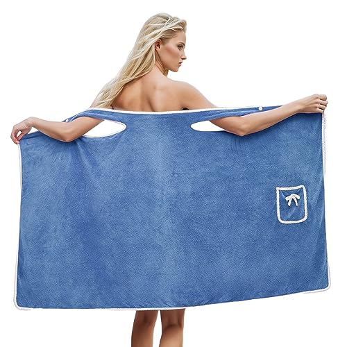 Wearable Bath Towels for Women Handtuch Kleid Damen Saunakleid Damen Badehandtuch Damen Bathtee-Ultraweiches Tragbäres Badetücher Damen (Blue, One Size) von generic