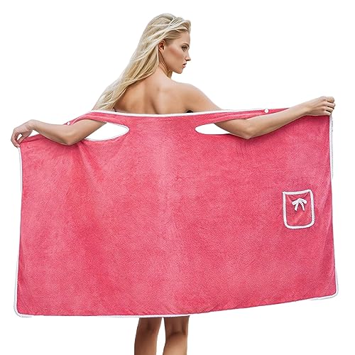 Wearable Bath Towels for Women Handtuch Kleid Damen Saunakleid Damen Badehandtuch Damen Bathtee-Ultraweiches Tragbäres Badetücher Damen (Hot Pink, One Size) von generic