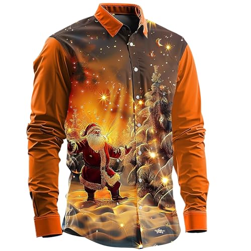 Weihnachtshemd Herren Lustig Weihnachtspullover Herren Lustig Weihnachts Pullover Funky Hemden 3D Druck Xmas Weihnachtshemden Langarm Slim Fit Christmas Shirt Männer Weihnachtsoutfit von generic