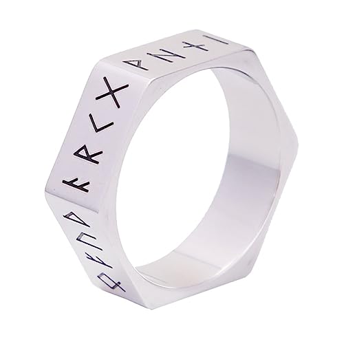 Wikinger-Rune-Sechseck-Ring – Herren-Damen-Vintage-Ring, 8 mm, Futhark-Rune-Ring, handgefertigt, Edelstahl, nordischer 24-Runen-Buchstaben-Fingerring, Statement-Schmuck, Größe 7–13 von generic