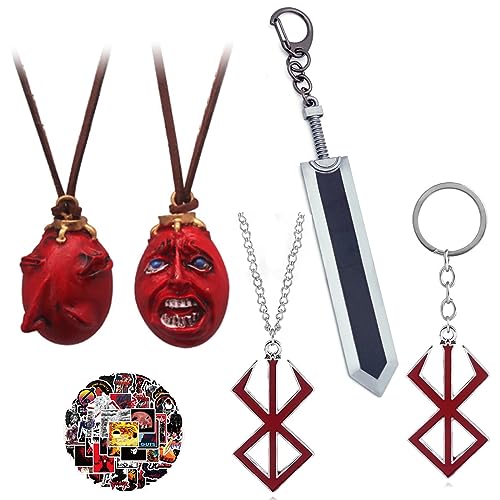 XHBTS 55 Set Behelit Halskette Schlüsselanhänger und Anime Aufkleber Rune Anhänger Halsketten Schlüsselanhänger Set Geschenk für Fans, Kunststoff, Perle von generic