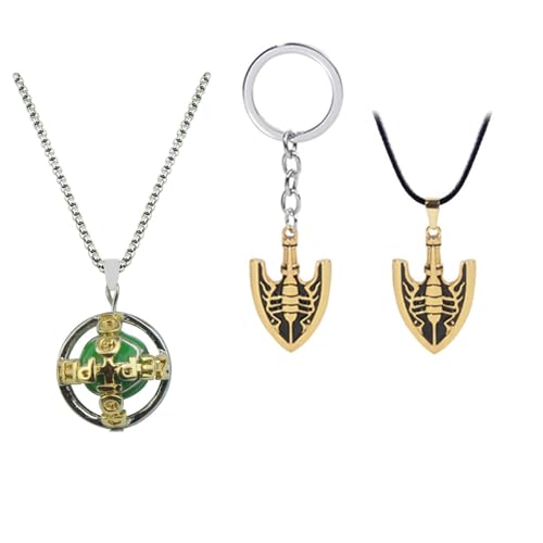 XHBTS Bizarre Adv. Anime Merch Pfeil Anhänger Halskette Supernatural Schlüsselanhänger und 50pcs Aufkleber für Männer Frauen Zubehör Set Geschenk für Fans, Kunststoff, Perle von generic