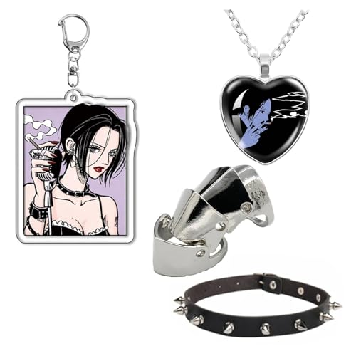 XHBTS Nana Anime Ring Halskette Keychian PU Choker und Aufkleber Cosplay Knöchelringe Gothic Fingerknochen Ring Punk Schmuck Zubehör Requisiten, Metall, Perle von generic