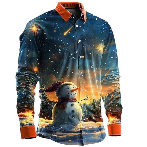 die Discounter Weihnachtshemd Herren Lustig Weihnachtspullover Herren Lustig Weihnachts Pullover Funky Hemden 3D Druck Xmas Weihnachtshemden Langarm Slim Fit Christmas Shirt Männer Weihnachtsoutfit von generic