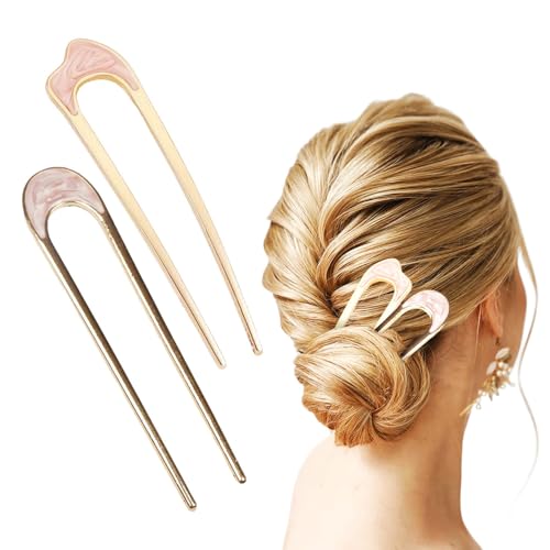 für French-Twist-Haare, französische Haarstäbe, Gabel-Chignons, Zubehör für Frauen, French Roll, goldene Haarspangen, Haarstyling-Zubehör für dickes Haar (Pink, 2 Stück) von generic