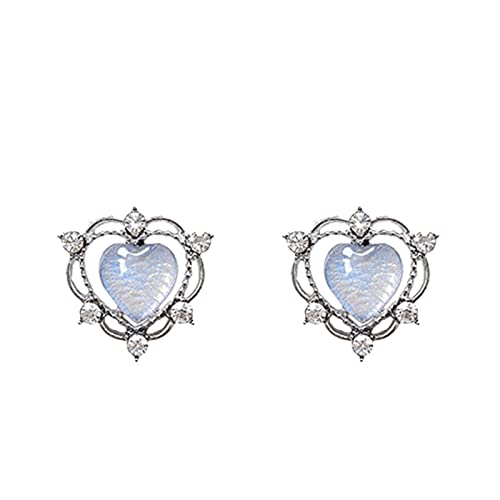 generic Ohrringe Ringe Silber 925 Sterling Silber Geburtsstein Opal Erstellt herzförmige Ohrstecker für Frauen Mädchen Steinohrringe Für (Silver, One Size) von generic