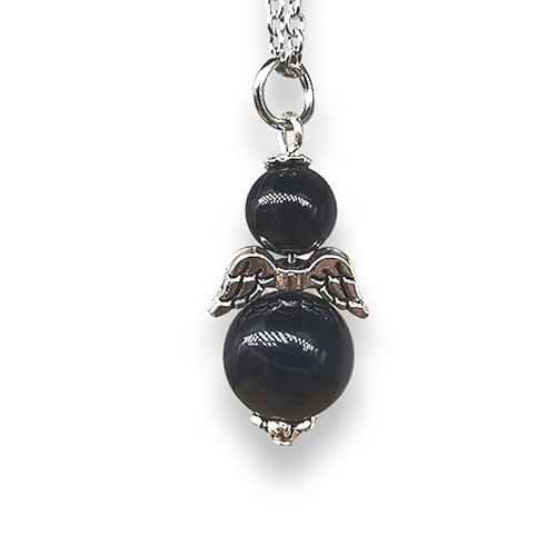 TENET Engelsanhänger aus hartem Mineralstein (schwarzer Onyx), Metall von generico