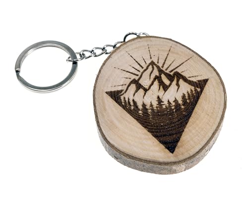 generico Schlüsselanhänger aus Naturholz mit Wald und Bergen Bergsteigen Klettern Wandern, Eschenholz, One size von generico