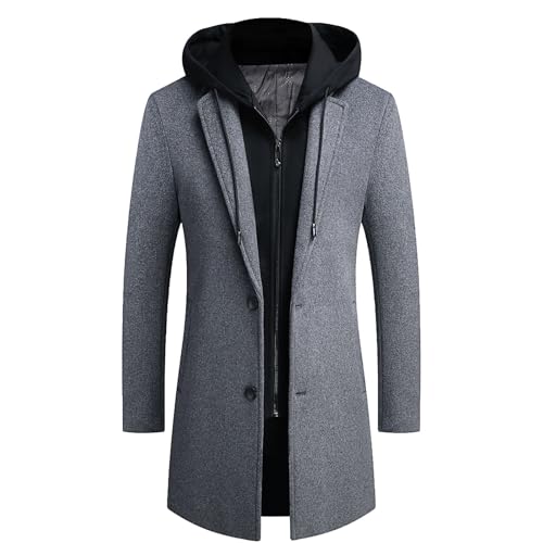 Black Friday Mantel Herren Lang Wintermantel Casual Trenchcoat Einfarbig Wollmantel mit Knöpfen Langarm Winterjacke Große Größen Jacke Woll Windbreaker Revers Übergangsjacke Locker Wolljacke von generisch