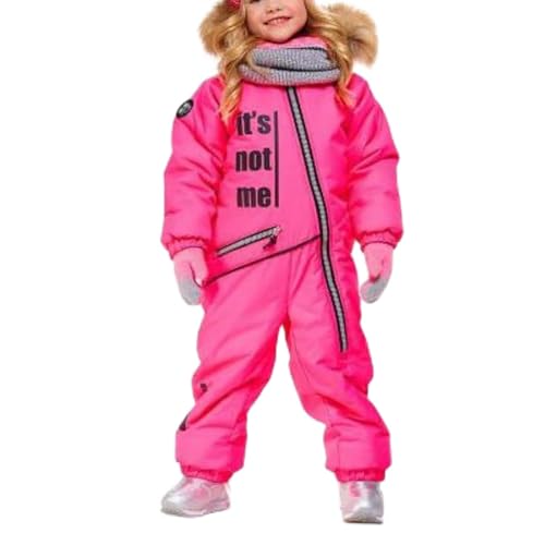 Einteiliges Schneeanzug Kinder Warmes Winddicht Schneeoverall Jungen Wasserdicht Skianzüge Mädchen Softshell Dickere Fellkragenkapuze Skijacke Skihose Reflektierenden Streifen (rosa,140) von generisch