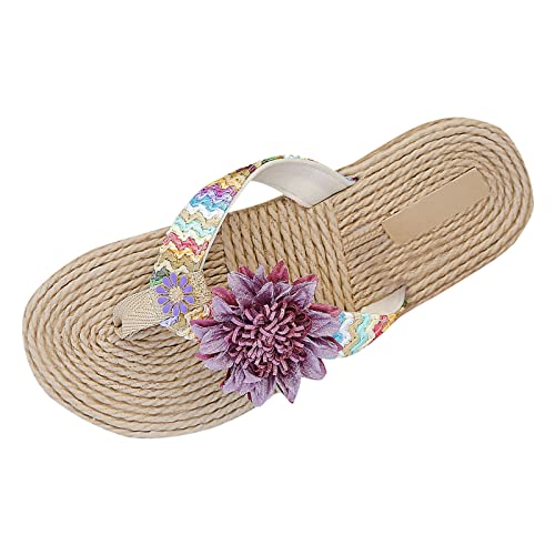 Fahrrad Schuhe Damen Frauen Flip Flop modische Muster Innen- und Außen Vielseitigkeit gewebte Blumen Sandalen rutschfeste Strand Sandalen Schuhe Damen Sneaker 40 (Purple, 39) von generisch