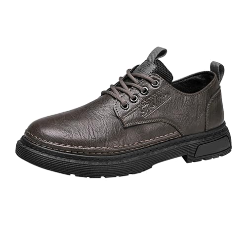 Freizeitschuhe Herren rutschfeste Lederschuhe Low Top Casual Oxford Schuhe Modisch Runder Zehenbereich SchnüRschuhe Retro-Stil Halbschuhe Formale Arbeitsschuhe Anzugschuhe von generisch
