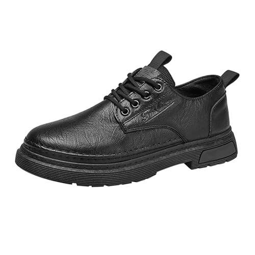 Freizeitschuhe Herren rutschfeste Lederschuhe Low Top Casual Oxford Schuhe Modisch Runder Zehenbereich SchnüRschuhe Retro-Stil Halbschuhe Formale Arbeitsschuhe Anzugschuhe von generisch