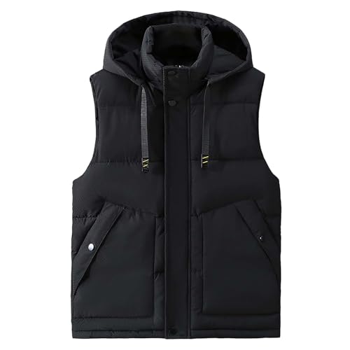 Herren Daunenweste mit Kapuze ärmellos leicht Bodywarmer Steppweste Warm Gilet Stehkragen Weste Herren Steppweste mit Kapuze Outdoor Freiziet Winterweste Leicht Winddicht Kapuzenweste Winter Gilet von generisch
