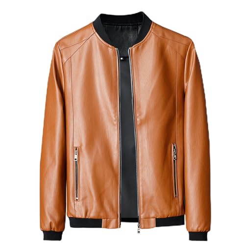 Herren Echtleder Jacke Biker Zipper Lederjacke Herren Schwarz Leder Jacke PU Biker Ledermäntel Solid Business Militär Lederjacke Herren Kunstlederjacke Übergangsjacke Biker-Jacke Freizeitjacke von generisch